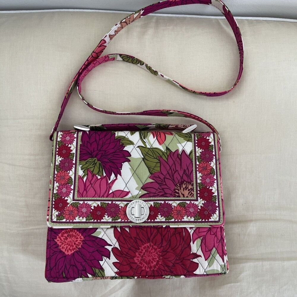 Vera Bradley Dahlia Floral Print Quilted Turn-Lock Crossbody Hand Bag Purse